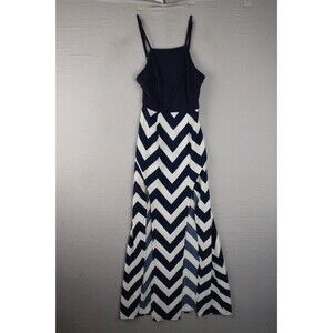 Shareen Collections Australia Dress Womens 6 Maxi Navy Blue Chevron Stripe Slit